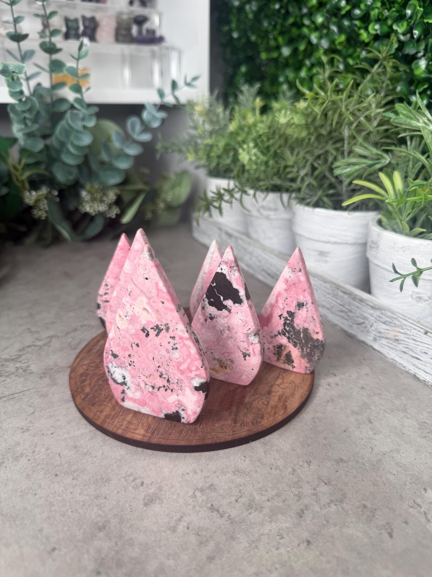 Peruvian Rhodonite Crystal Teardrop Crystal Carvings