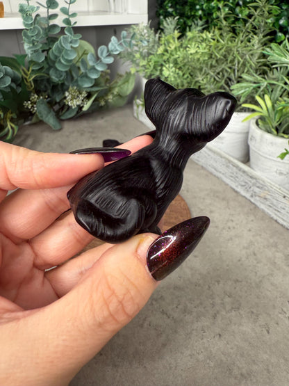 Chihuahua Dog back obsidian large Crystal Carving