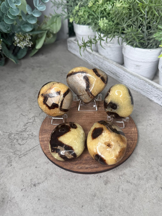 Septarian Dragon Stone Crystal Carving heart and Palmstones