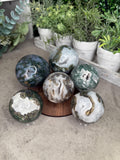 Druzy Moss Agate Crystal Spheres - multiple