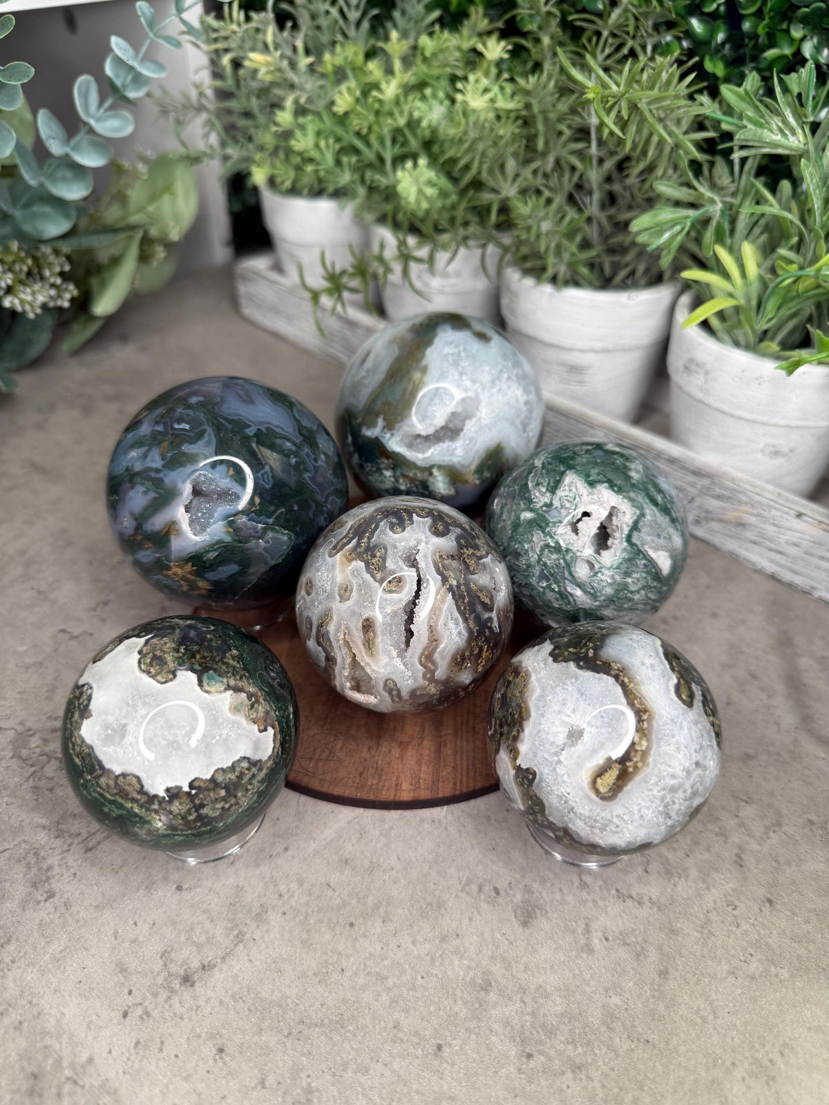 Druzy Moss Agate Crystal Spheres - multiple