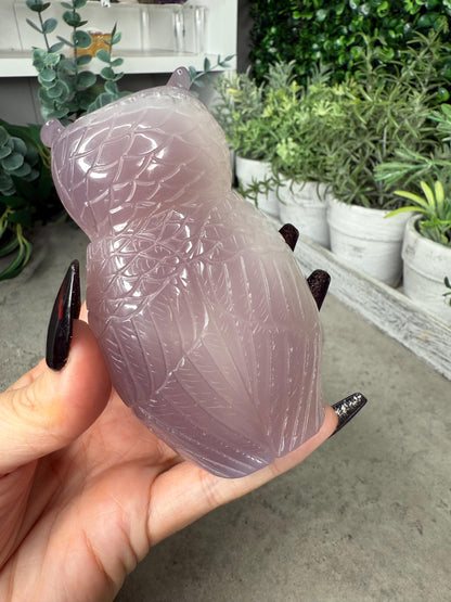 Hand-Carved Druzy Agate Owl Crystal Carving