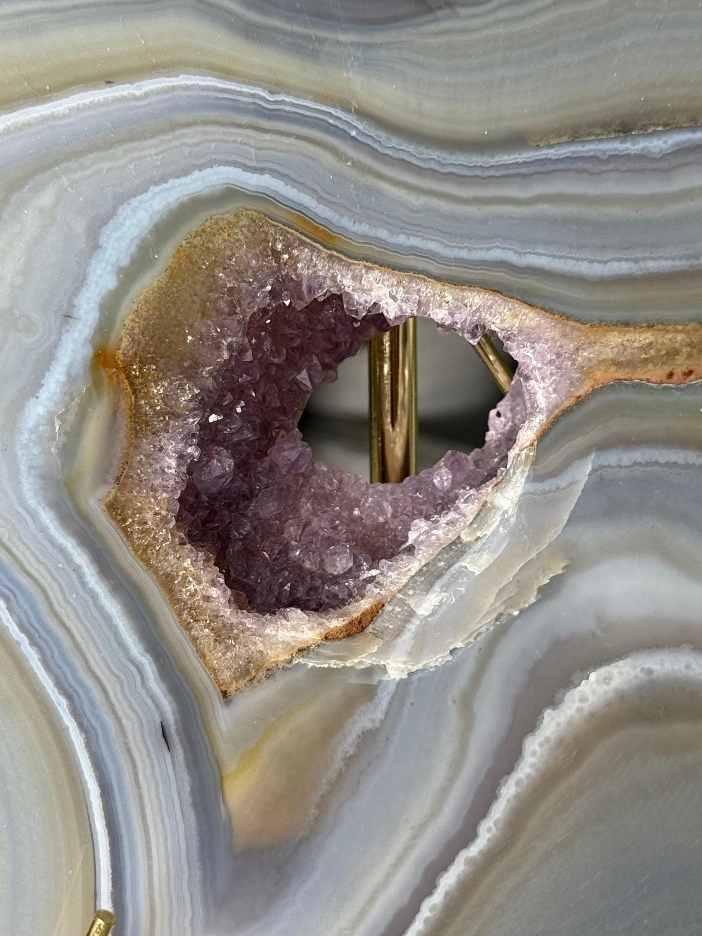 Large Banded Crystal Agate Heart with Druzy Amethyst Pocket