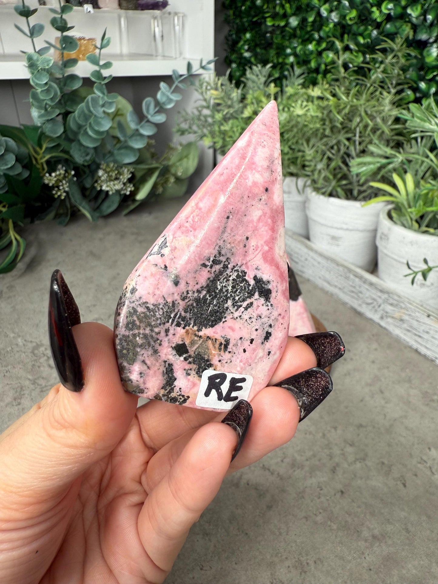 Peruvian Rhodonite Crystal Teardrop Crystal Carvings