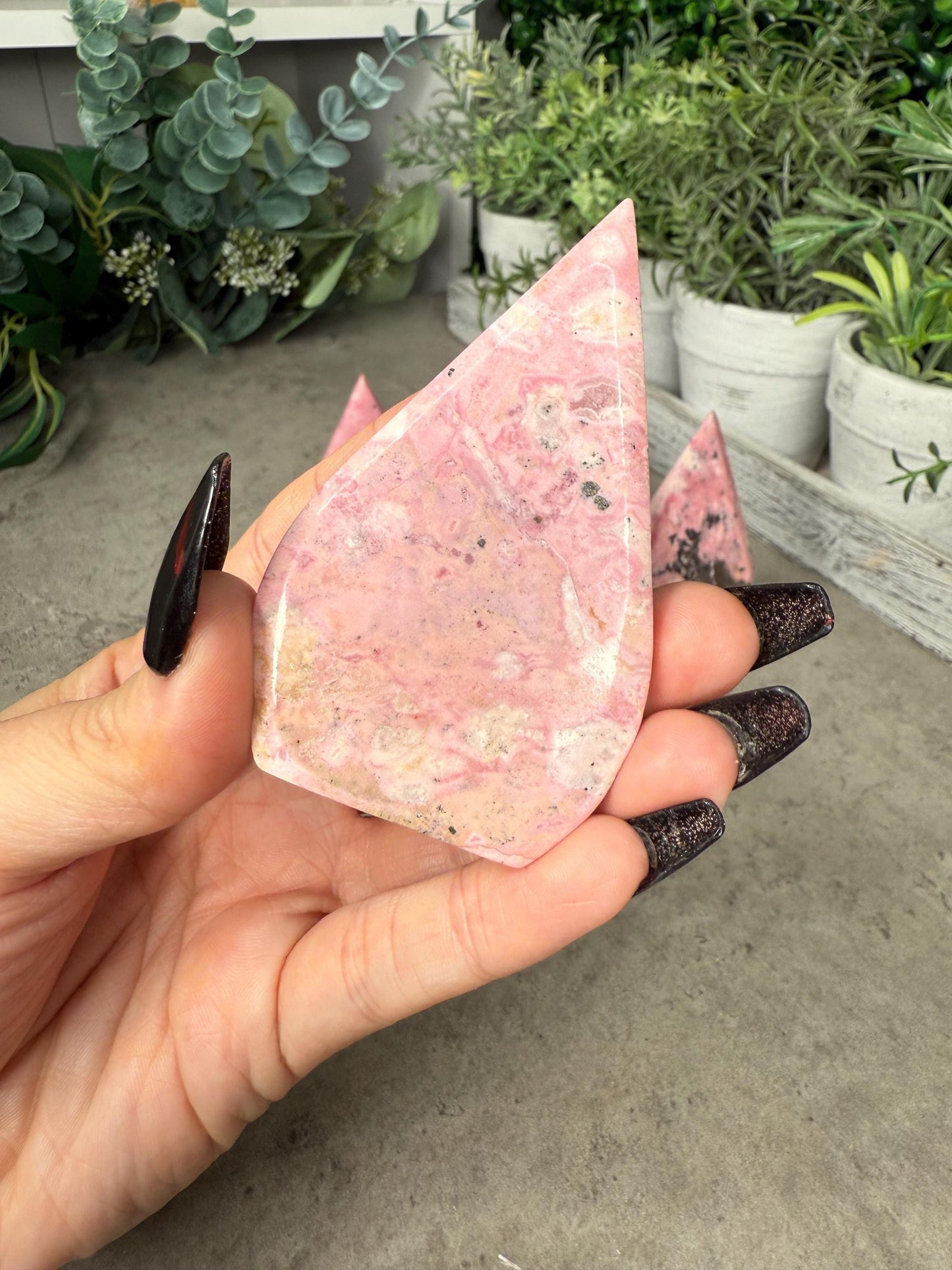 Peruvian Rhodonite Crystal Teardrop Crystal Carvings