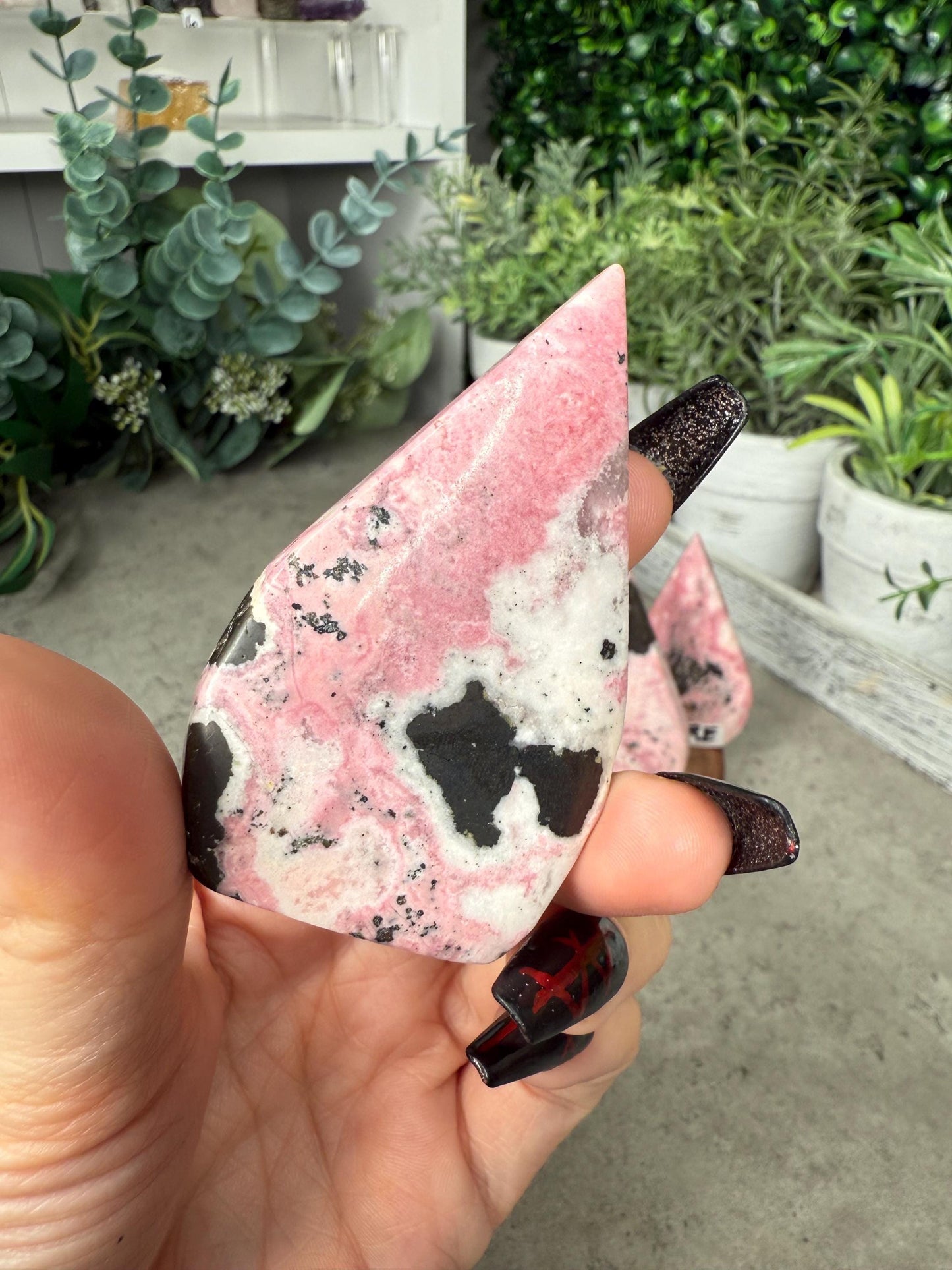 Peruvian Rhodonite Crystal Teardrop Crystal Carvings