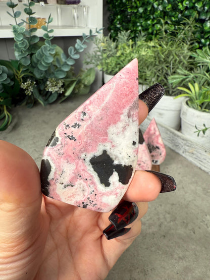 Peruvian Rhodonite Crystal Teardrop Crystal Carvings