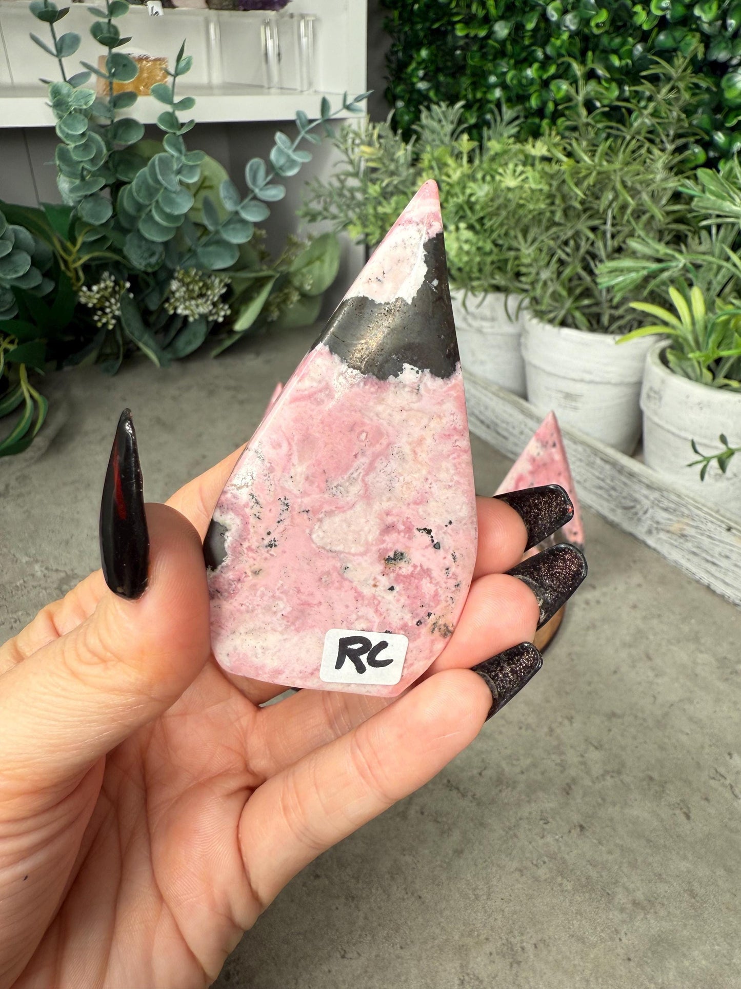 Peruvian Rhodonite Crystal Teardrop Crystal Carvings
