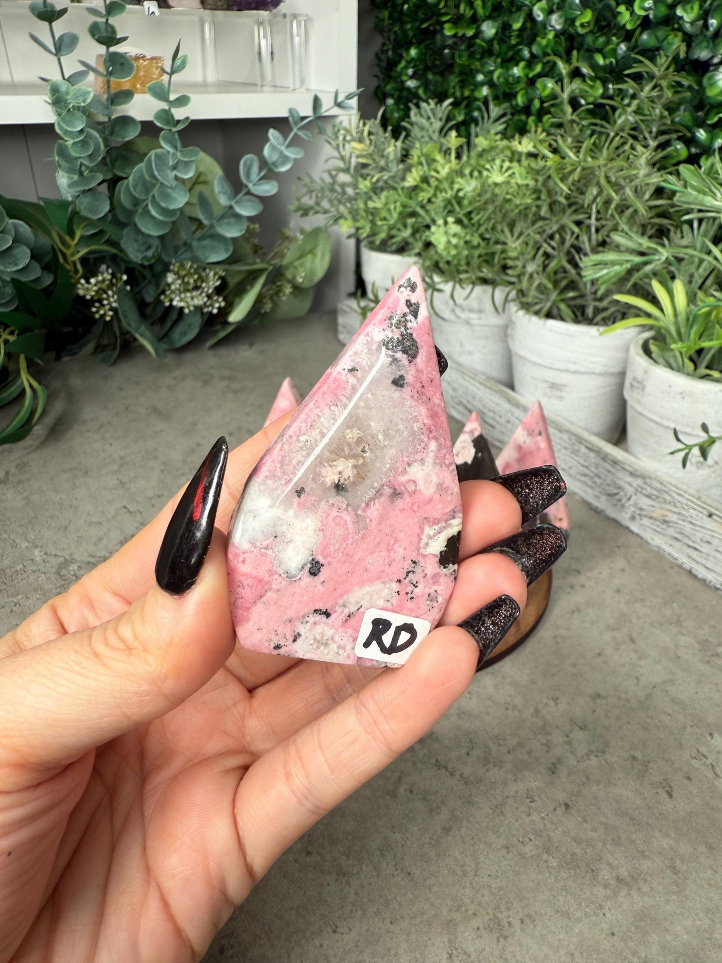 Peruvian Rhodonite Crystal Teardrop Crystal Carvings