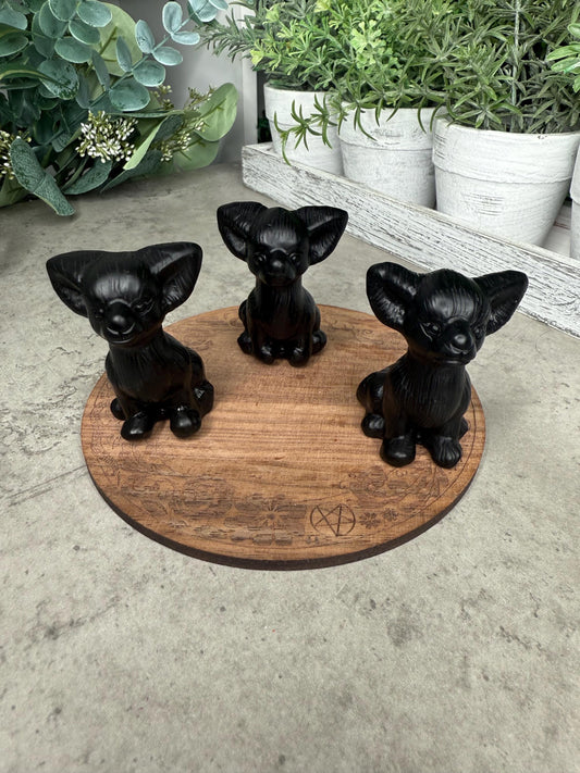 Chihuahua Dog back obsidian large Crystal Carving