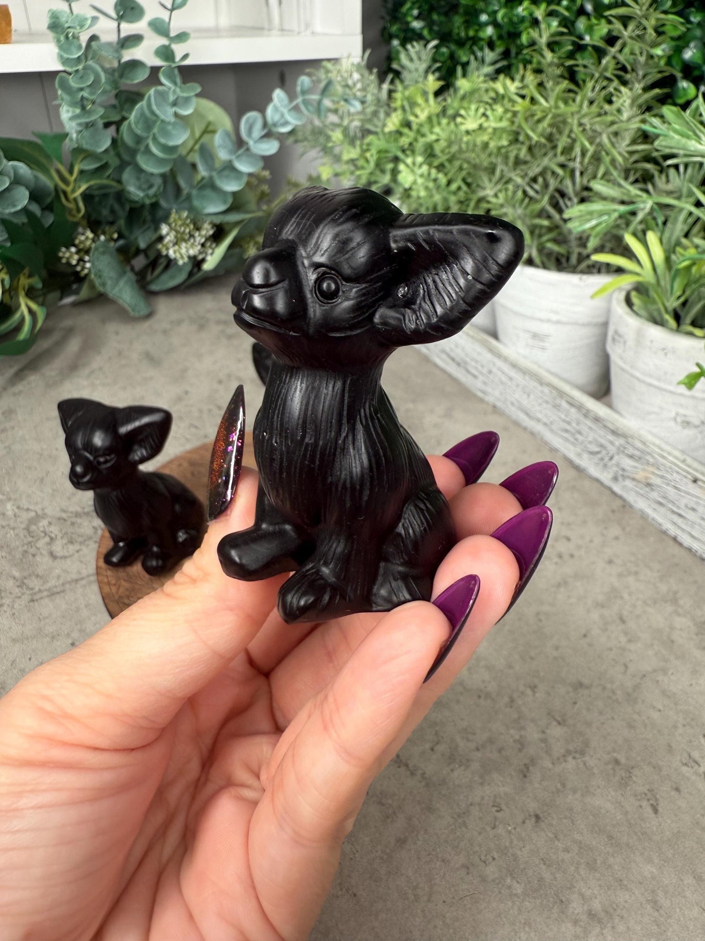 Chihuahua Dog back obsidian large Crystal Carving