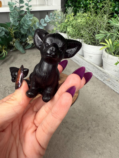 Chihuahua Dog back obsidian large Crystal Carving