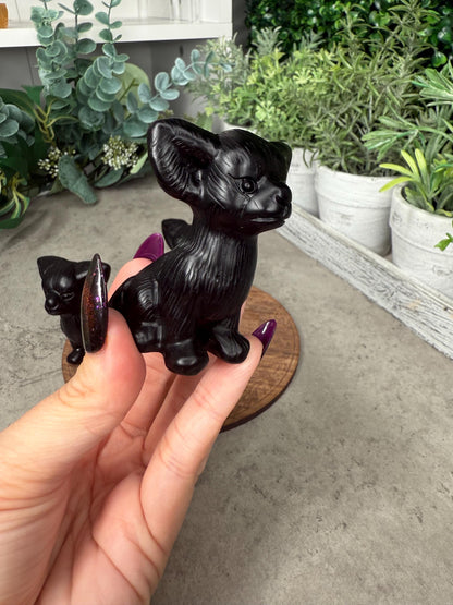 Chihuahua Dog back obsidian large Crystal Carving