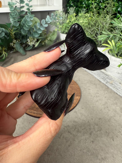 Chihuahua Dog back obsidian large Crystal Carving