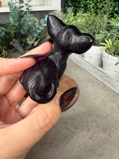Chihuahua Dog back obsidian large Crystal Carving